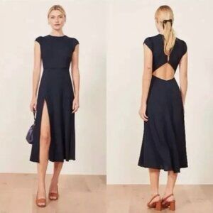 REFORMATION Black GAVIN Open Back Front Slit Midi Dress